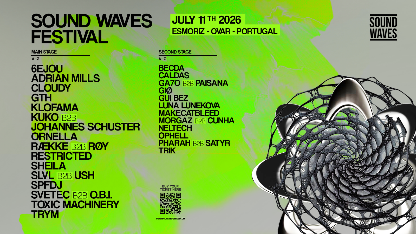 Sound Waves Festival 2026 line-up poster Esmoriz Portugal